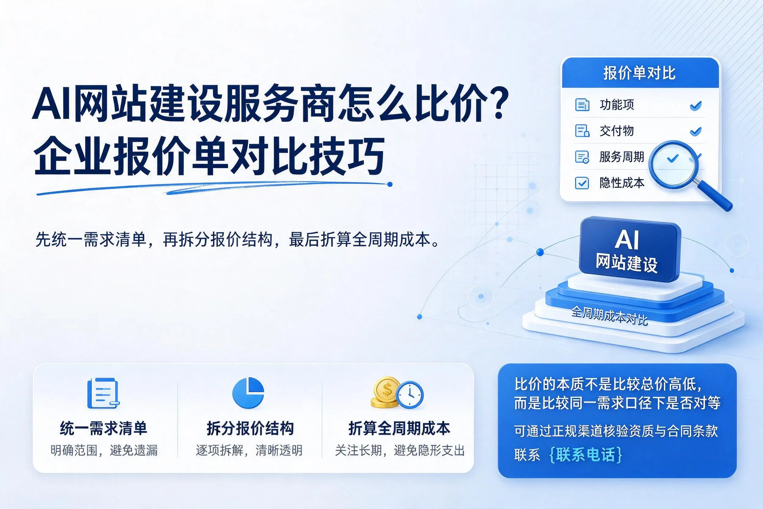 AI网站建设服务商怎么比价?铜仁企业报价单对比技巧