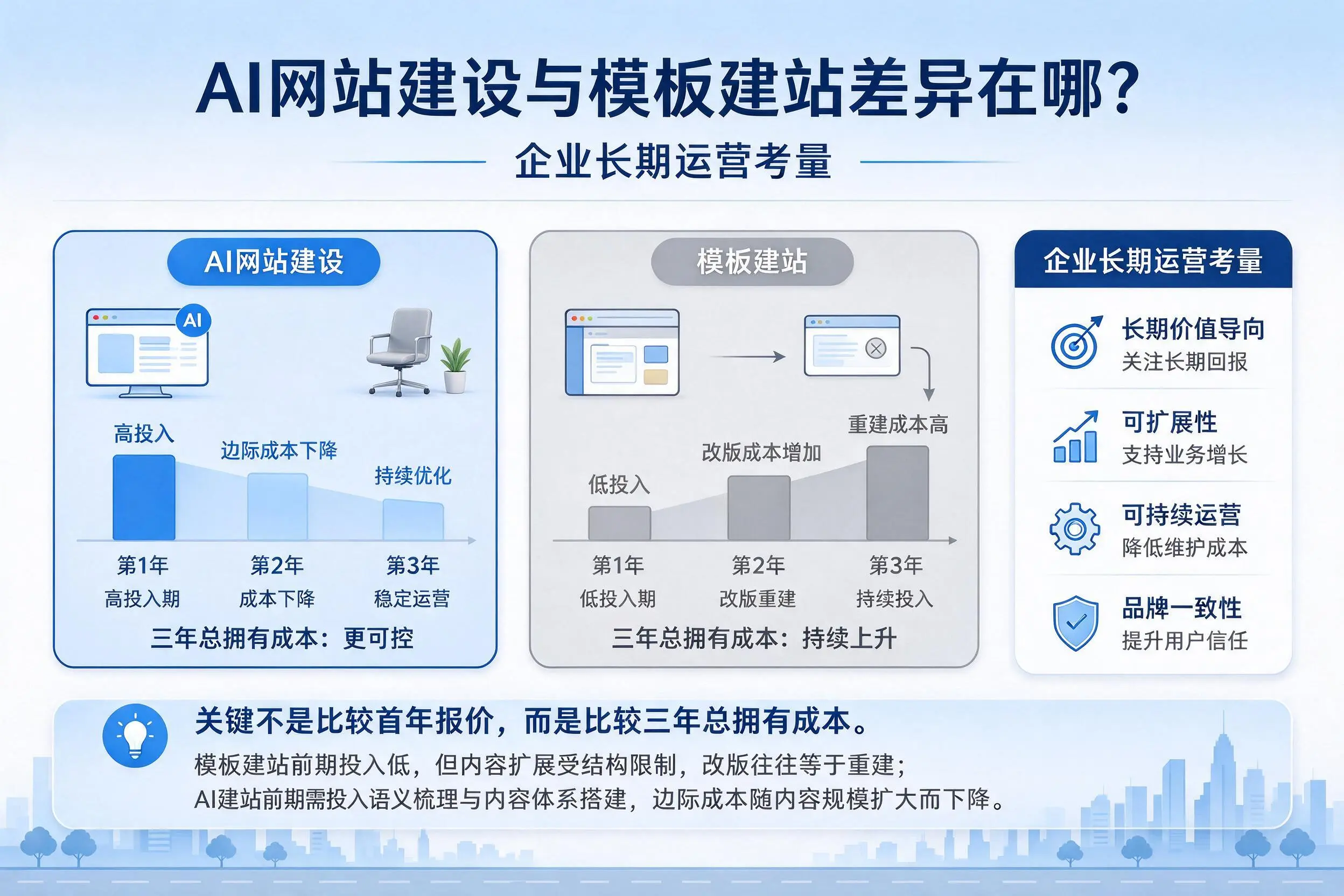 AI网站建设与模板建站差异在哪?铜仁企业长期运营考量