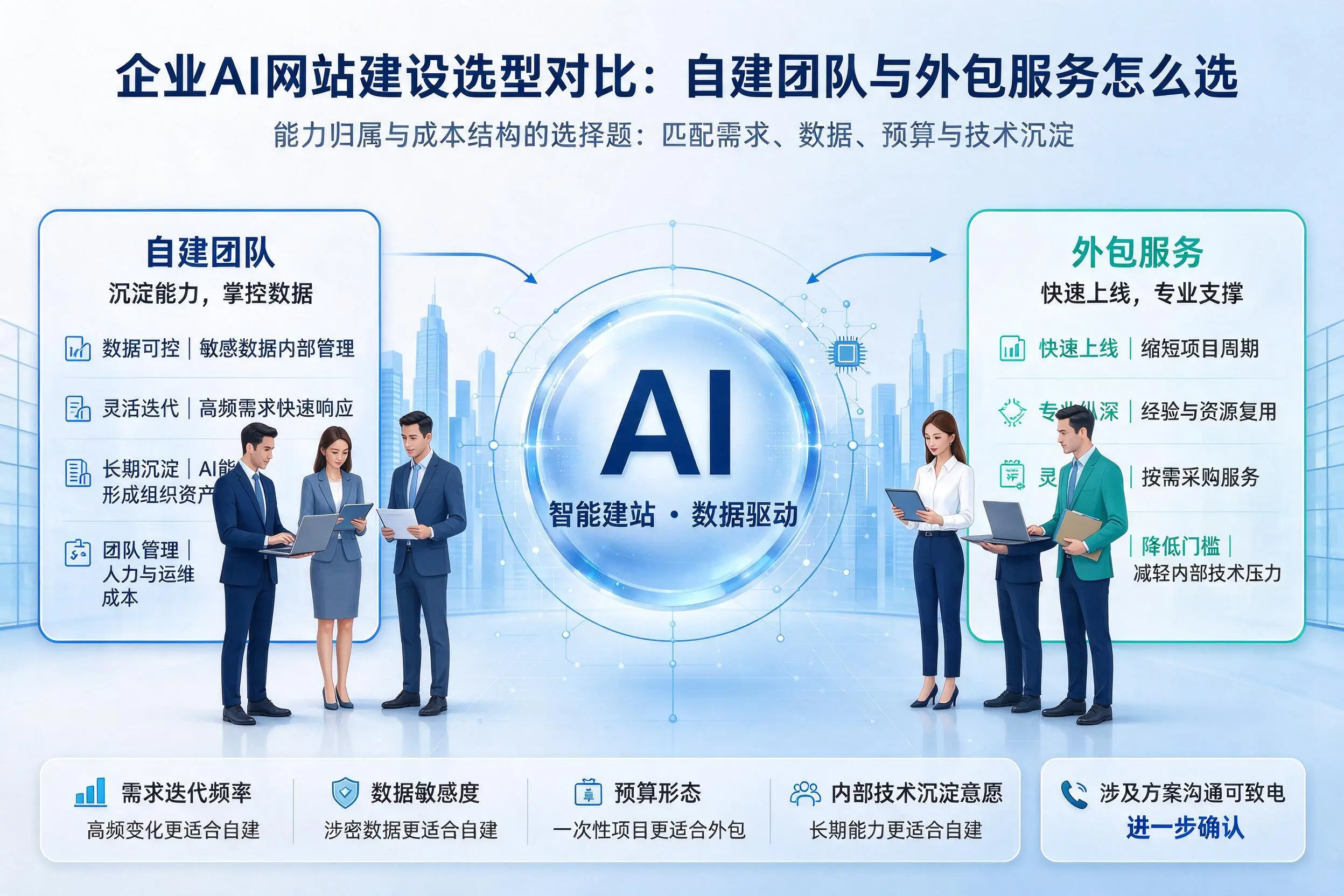 铜仁企业AI网站建设选型对比:自建团队与外包服务怎么选